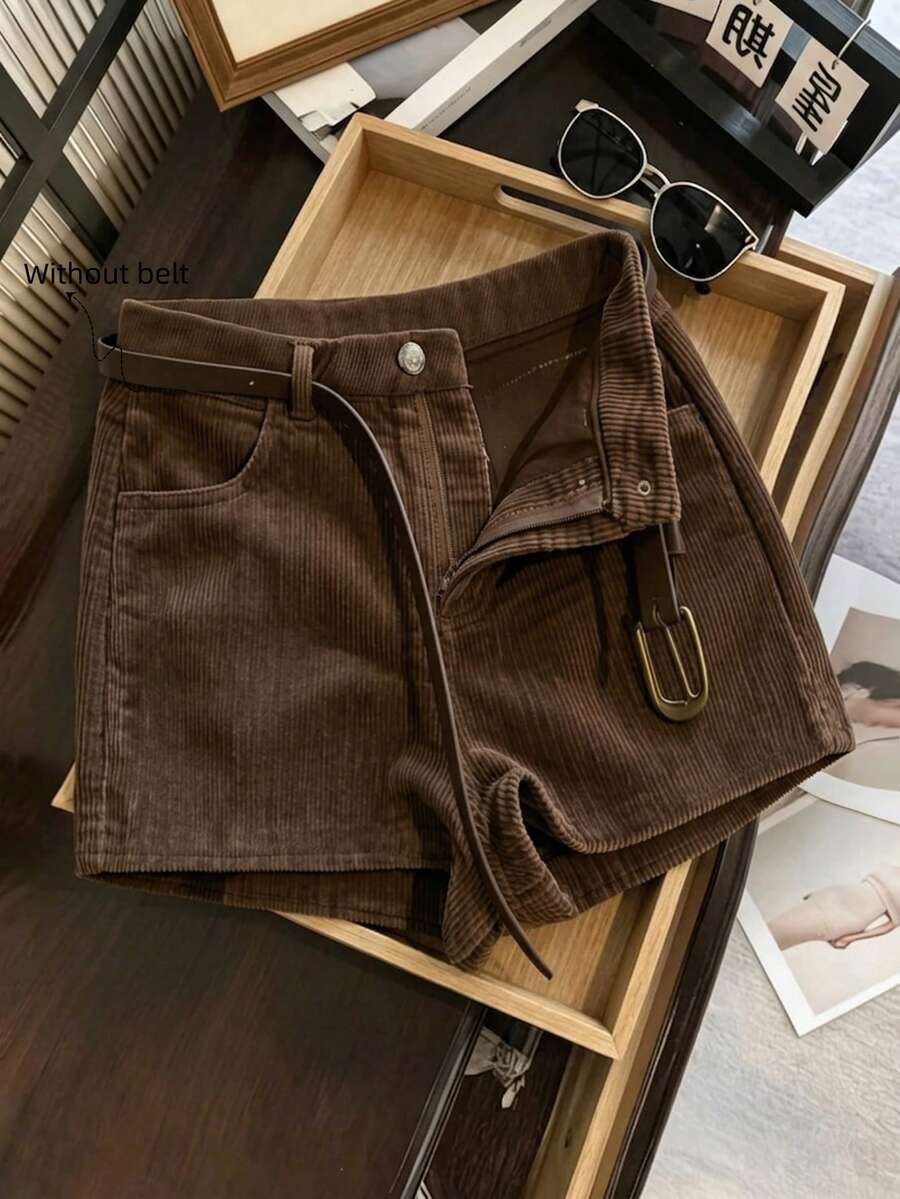 GlowEve Women's Casual Retro Corduroy Shorts - Coffee Brown - View 1