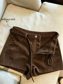 GlowEve Women's Casual Retro Corduroy Shorts - Coffee Brown - View 6