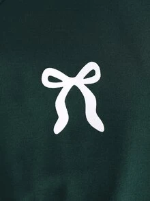 SHEIN Casuvi Kids 女童保暖內裡 2 件式運動服套裝，波浪荷葉邊蝴蝶結對比色刺繡連帽衛衣 + 鬆緊腰長褲，秋季保暖 - 彩色 - 查看 4