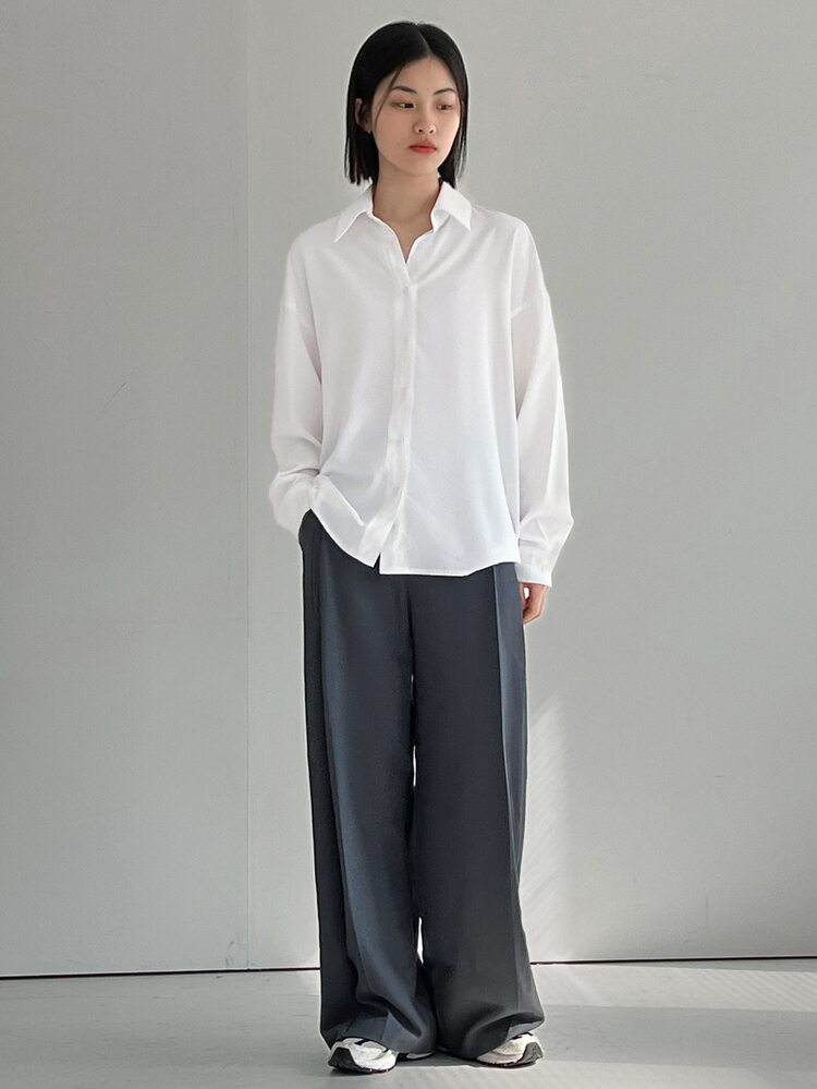 Dazy-Less Women's Solid Color Drop Shoulder Long Sleeve Shirt,Long Sleeve Tops Business Casual Women,Fall Clothes - White - View 7