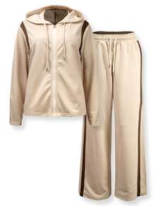 Bytebia Bytebia Women's Solid Color Hooded Zip-Up Sweatshirt And Pants 2 Pieces Set - Multicolor - View 3