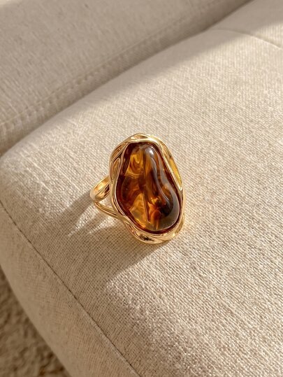 Resyla 1pc Vintage Exquisite Asymmetrical Baroque Pearl Ring, Suitable For Women's Daily Commute, Vacation, Date, Holiday Wear Accessory And Holiday Gift