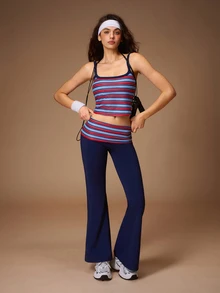 VARSIVA Women Navy Blue Camisole Flare Pants Sports Activewear Set Gym Workout Fall Athletic Casual Sporty Athleisure - Multicolor - View 6