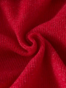 Elladie kids Tween Girls' Gentle Korean Style 3D Satin Bow Decor Light Apricot Vertical Ribbed Texture Soft Smooth Round Neck Loose Long Sleeve Top And High Waist Dr - Red - View 5