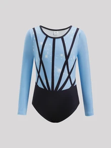 Tween Girls Gymnastics Leotard, Long Sleeve Printed, Soft Skin-Friendly Comfortable Elasticity Fitted Design,Gymnastics Leotard - Blue - View 8