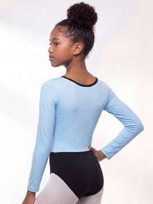 Tween Girls Gymnastics Leotard, Long Sleeve Printed, Soft Skin-Friendly Comfortable Elasticity Fitted Design,Gymnastics Leotard - Blue - View 7