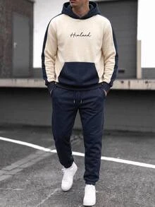 GETOML Men's Casual Contrast Color Numeral Print Sweatshirt And Sweatpants Set 2 Pieces Halloween Winter Party Autumn - Multicolor - View 1