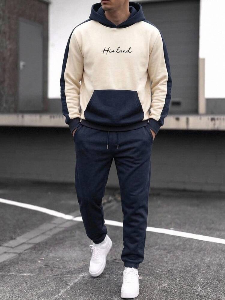 GETOML Men's Casual Contrast Color Numeral Print Sweatshirt And Sweatpants Set 2 Pieces Halloween Winter Party Autumn - Multicolor - View 1