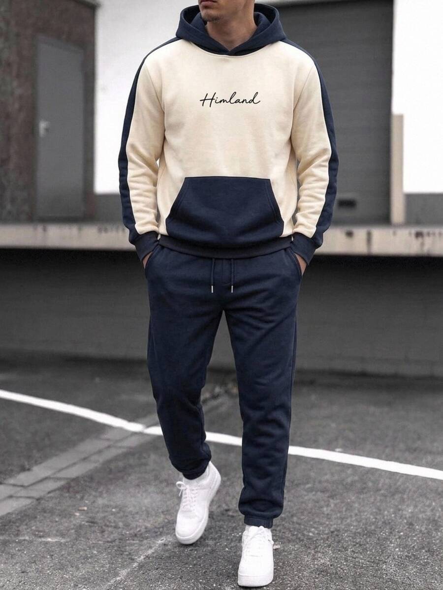 GETOML Men's Casual Contrast Color Numeral Print Sweatshirt And Sweatpants Set 2 Pieces Halloween Winter Party Autumn - Multicolor - View 1