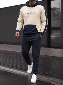 GETOML Men's Casual Contrast Color Numeral Print Sweatshirt And Sweatpants Set 2 Pieces Halloween Winter Party Autumn - Multicolor - View 2