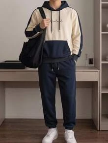 GETOML Men's Casual Contrast Color Numeral Print Sweatshirt And Sweatpants Set 2 Pieces Halloween Winter Party Autumn - Multicolor - View 7