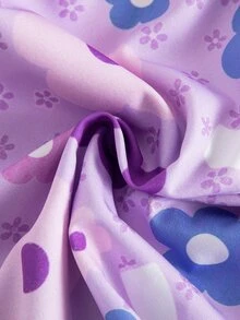 SHEIN فستان صيفي كاجوال يومي للبنات الصغيرات مزين بفيونكة وطبعة زهور - الأرجواني - مشاهدة 10