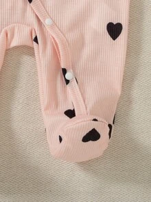SHEIN 新生兒長袖連身褲附頭帶 2 件套，針織面料，可愛風格，四季可穿，可愛花卉數位印花圖案 - 淺粉色 - 查看 6