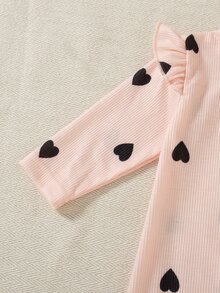 SHEIN 新生兒長袖連身褲附頭帶 2 件套，針織面料，可愛風格，四季可穿，可愛花卉數位印花圖案 - 淺粉色 - 查看 5