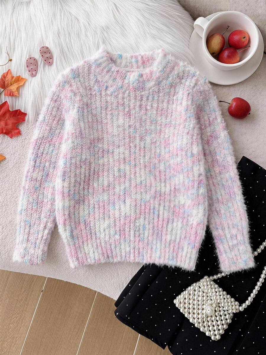 Short Premium Round Neck Sweater, Cute Fashion Versatile Fitted Knit Top For Girls, Autumn New Arrival, Japanese Sweet Style - Multicolor - View 1