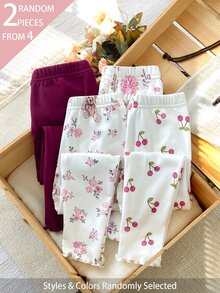 SHEIN 4件組 隨機2件 秋冬保暖內裡加厚連體毛絨女童褲 甜美可愛 百搭軟底 密集毛邊修飾 - 彩色 - 查看 9