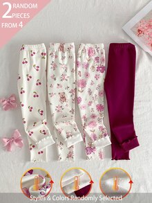 SHEIN 4件組 隨機2件 秋冬保暖內裡加厚連體毛絨女童褲 甜美可愛 百搭軟底 密集毛邊修飾 - 彩色 - 查看 4