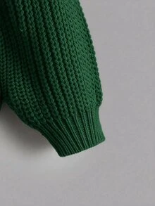 Cable Knit Sweater, White Round Neck Button Decor Jumper For Tween Girl Autumn Casual Cool Back-To-School Family Matching Y2K Fashion Clothes Beach - Dark Green - View 8