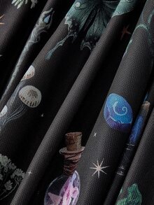 ROMWE Fairycore Plus Size Women Gothic Dark Forest Magic Academy Dark Sun Moon Star Mystical Star Tie Ruffle Petal Sleeve Dress - Multicolor - View 5