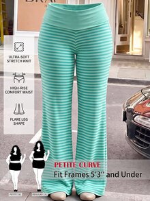 SHEIN PETITE CURVE 大尺碼街頭休閒條紋拼色長褲，適合度假秋季穿搭 - 薄荷綠 - 查看 9