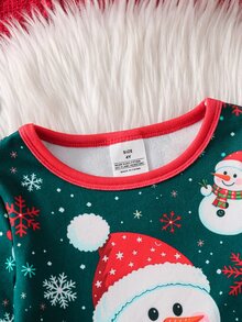 Young Boy Christmas Autumn/Winter Knitted Snug Fit Long Sleeve Pants Crew Neck Print Snowflake Snowman Boys Pajamas Set - Green - View 6