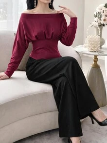 Feyla Women's Solid Color Pleated Casual Versatile Daily Wear Blouse - Burgundy - View 3