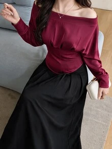 Feyla Women's Solid Color Pleated Casual Versatile Daily Wear Blouse - Burgundy - View 6