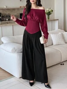 Feyla Women's Solid Color Pleated Casual Versatile Daily Wear Blouse - Burgundy - View 9
