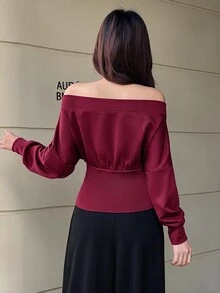 Feyla Women's Solid Color Pleated Casual Versatile Daily Wear Blouse - Burgundy - View 5