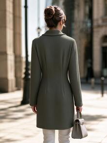 LUMIGAL Women's Autumn/Winter Vintage Lapel Long Knit Cardigan, Slim Fit Ribbed Knit Jacket With Double-Breasted Metal Buttons, Suitable For Commuting, Travel And Daily Outings - Army Green - View 2