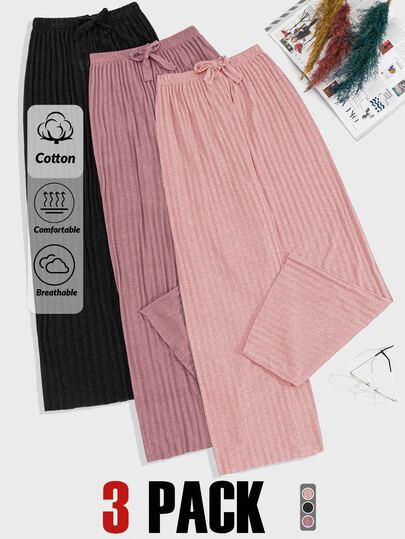 SHEIN Cottnline 100%Cotton 3 Pcs Solid Knit Pant Set