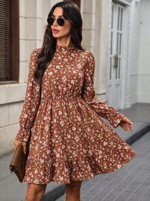 SHEIN LUNE Women's Elegant Floral Print Ruffle Hem Dress Autumn Clothes For Women Halloween Costume For Women - Multicolor - View 8