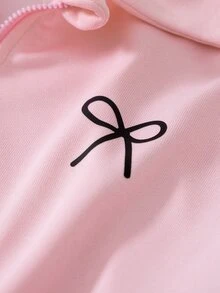SHEIN HYPEME Kids Tween Girls Autumn/Winter Fashion Casual Daily Versatile Comfortable Letter Pattern Button Collar Baseball Jacket & Striped Wide Leg Long Pants 2 Pieces Set - Pink - View 6