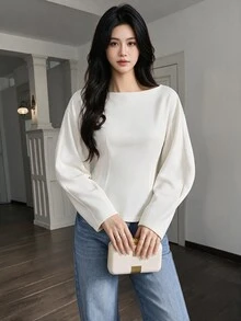 Feyla 女款優雅通勤辦公早午餐純色收腰襯衫 米白色 秋季 - 白色 - 查看 11