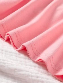 SHEIN 1 件装女婴粉色休闲连衣裙，带罗纹领和袖口，适合日常穿着、户外、运动和派对 - 粉色 - 查看 6
