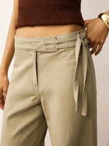 ATUI Studio Women's Street Fashion Metal Buckle Casual Denim Jeans - Khaki - View 3