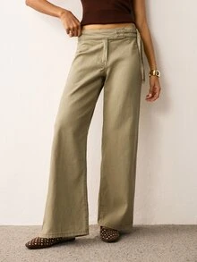 ATUI Studio Women's Street Fashion Metal Buckle Casual Denim Jeans - Khaki - View 9