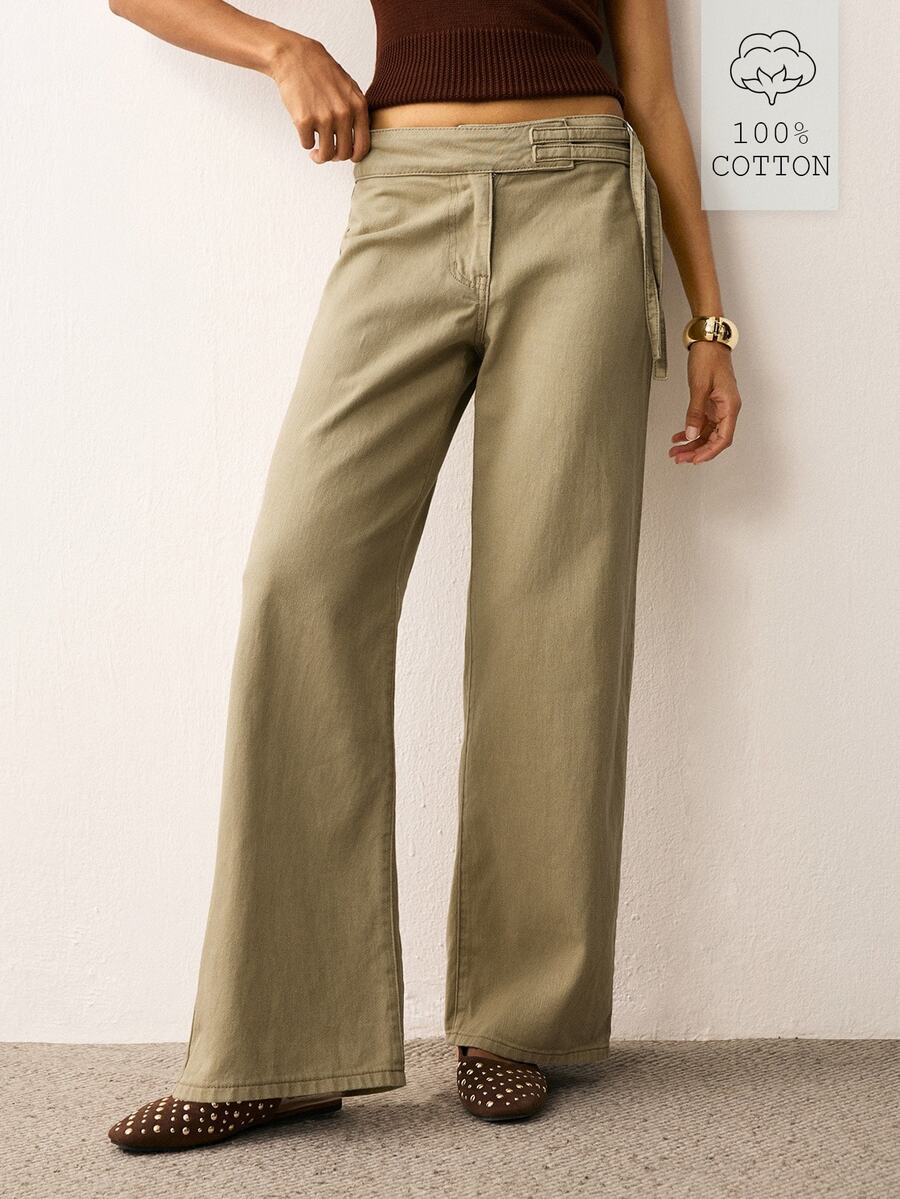 ATUI Studio Women's Street Fashion Metal Buckle Casual Denim Jeans - Khaki - View 1