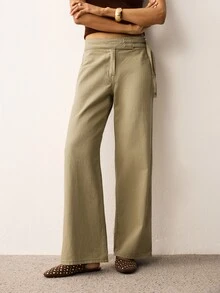 ATUI Studio Women's Street Fashion Metal Buckle Casual Denim Jeans - Khaki - View 5