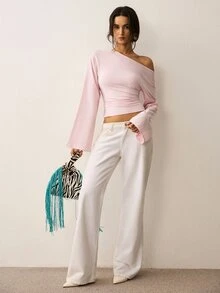 ATUI Studio Women's Pink Cotton-Blend Knit One-Shoulder Top Fall Fashion Y2K Style Date Night Pretty In Pink Thanksgiving OOTD - Pink - View 6