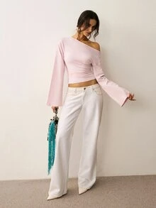 ATUI Studio Women's Pink Cotton-Blend Knit One-Shoulder Top Fall Fashion Y2K Style Date Night Pretty In Pink Thanksgiving OOTD - Pink - View 2