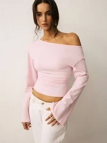 ATUI Studio Women's Pink Cotton-Blend Knit One-Shoulder Top Fall Fashion Y2K Style Date Night Pretty In Pink Thanksgiving OOTD - Pink - View 4
