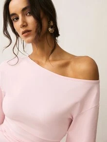 ATUI Studio Women's Pink Cotton-Blend Knit One-Shoulder Top Fall Fashion Y2K Style Date Night Pretty In Pink Thanksgiving OOTD - Pink - View 3