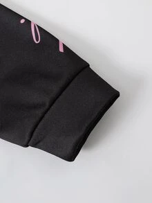 SHEIN ChillGRL 青少年女孩搖粒絨秋季街頭風 Y2K 連帽拉鍊運動衫 保暖內裡休閒套裝 長袖寬鬆 校園生日穿搭 黑粉配色 - 黑色 - 查看 12