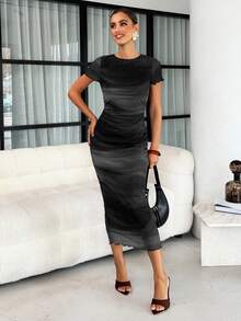 Women's Fashionable Printed Short Sleeve Dress, Spring/Summer,Black Dress For Women Brunch Sexy Elegant - Black - View 6