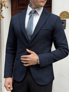Alexgilka Alexgilka 男士商務通勤翻領旅行休閒西裝外套，高雅正式辦公穿搭，適合儀式場合 - 藏蓝色 - 查看 4