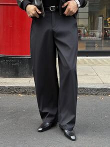 Alexgilka Alexgilka 1件男士黑色休閒西裝褲，優雅秋季辦公通勤風格，四向彈性針織面料，錐形褲腿設計，酷炫百搭男友禮物，儀式感 - 黑色 - 查看 4