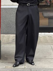 Alexgilka Alexgilka 1件男士黑色休閒西裝褲，優雅秋季辦公通勤風格，四向彈性針織面料，錐形褲腿設計，酷炫百搭男友禮物，儀式感 - 黑色 - 查看 2