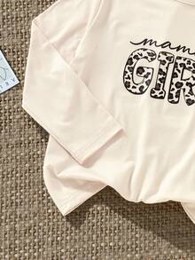 SHEIN Baby Girl Toddler 3 Pack Long Sleeve Tee Shirt Top Heart Leopard Letter Graphic Print Crew Neck Multipack Casual Fall - Multicolor - View 5