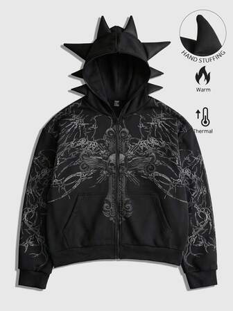 Men's Asymmetrical Antenna Hat Print Loose Sweatshirt Streetwear